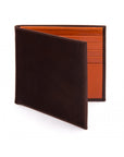 Men's leather billfold wallet, brown with orange, front