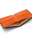 Men's leather billfold wallet, brown with orange, inside