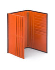 Men's tall leather wallet with 24 CC, brown with orange, open