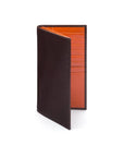 Men's tall leather wallet with 24 CC, brown with orange, front