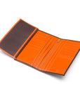 Men's tall leather wallet with 24 CC, brown with orange, inside