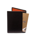 RFID leather wallet with 4 CC, brown with orange, back