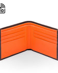 RFID wallet, brown with orange, open