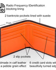 RFID wallet, brown with orange, features