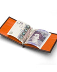 Brown With Orange Compact Leather Wallet With Money Clip