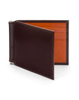 Brown With Orange Compact Leather Wallet With Money Clip