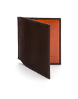 Brown With Orange Compact Leather Money Clip Wallet