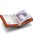 Brown With Orange Compact Leather Money Clip Wallet