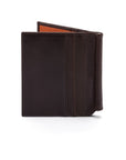 Brown With Orange Compact Leather Money Clip Wallet
