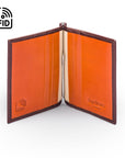Clip wallet for men, brown with orange, inside view