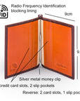 Clip wallet for men, brown with orange, features