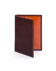 RFID leather credit card wallet, brown with orange, front