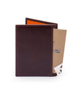RFID leather credit card wallet, brown with orange, back