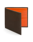 Soft leather wallet with RFID blocking, brown with orange, front