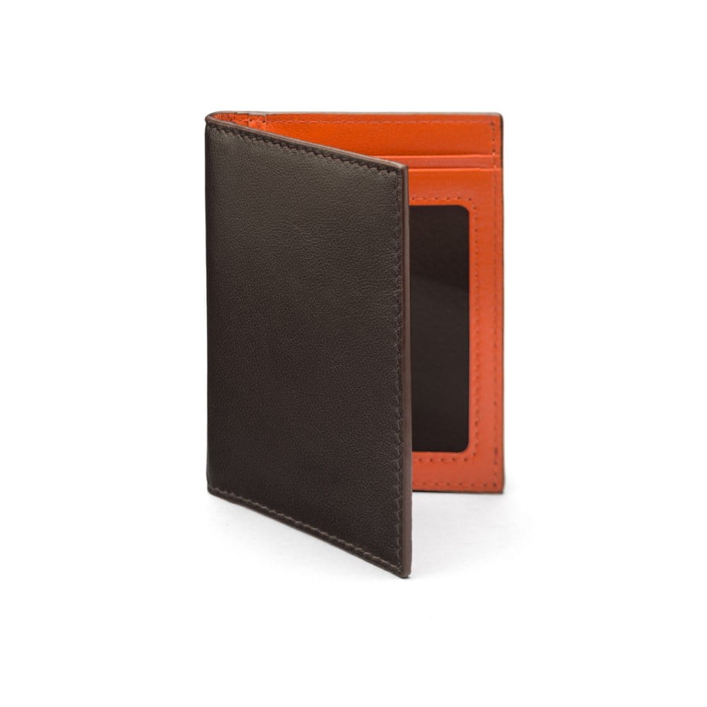 Brown With Orange Bi-Fold Soft Leather Credit Card Case with RFID Protection