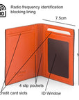 RFID Credit Card Wallet in brown with orange leather, features
