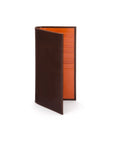 Large leather breast pocket wallet 16 CC, brown with orange, front