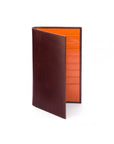 Tall leather suit wallet 16 CC, brown with orange, front