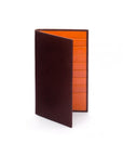 Slim tall leather suit wallet, black with orange, front