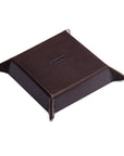 Leather valet tray, brown with red, base