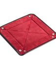 Leather valet tray, brown with red, flat