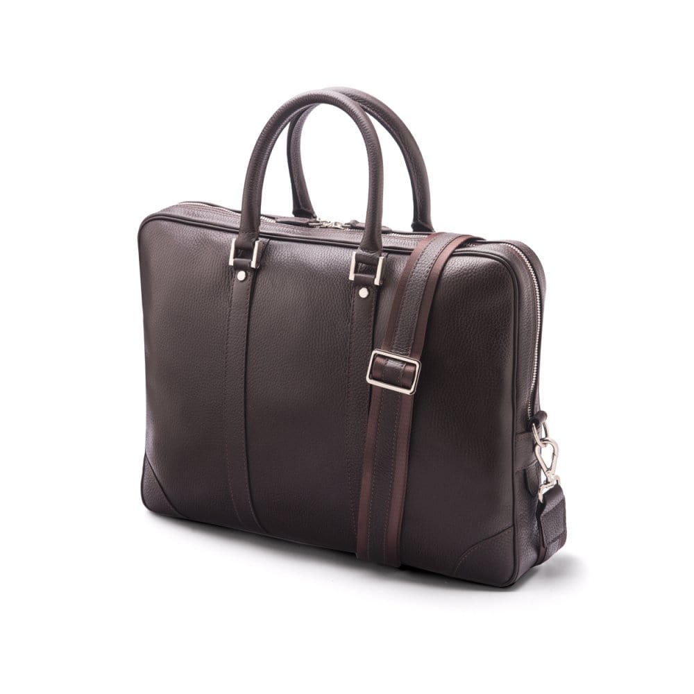 15" leather laptop bag, brown pebble grain, side