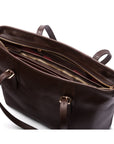 Women's leather 13" laptop workbag, brown saffiano, open