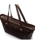Women's leather 13" laptop workbag, brown saffiano, zip closure