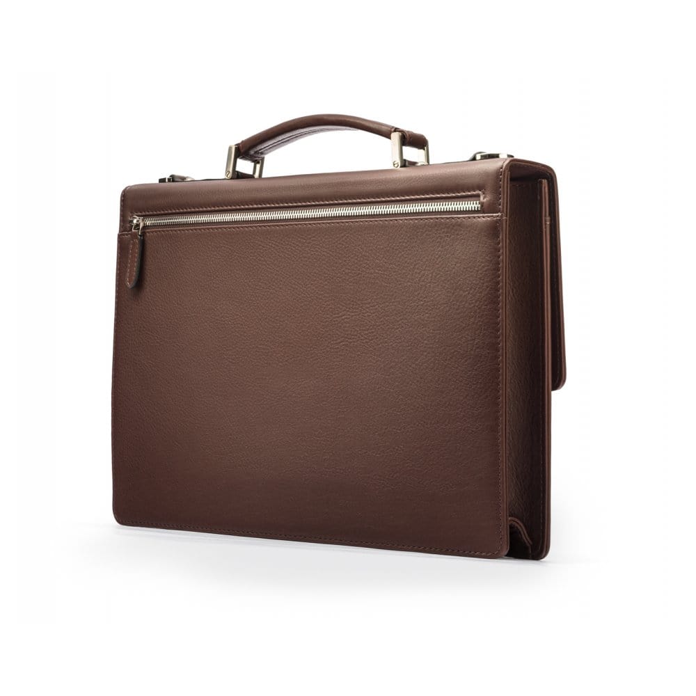 Small Leather Briefcase, Combination Lock, Brown SageBrown