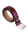 Leather belt with silver buckle, burgundy