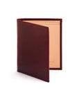 Bifold leather wallet with 6 credit cards, burgundy, front