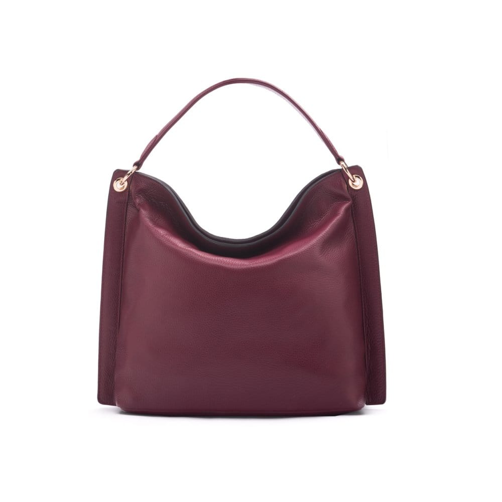 Carol Ann slouchy leather shoulder bag, burgundy, front