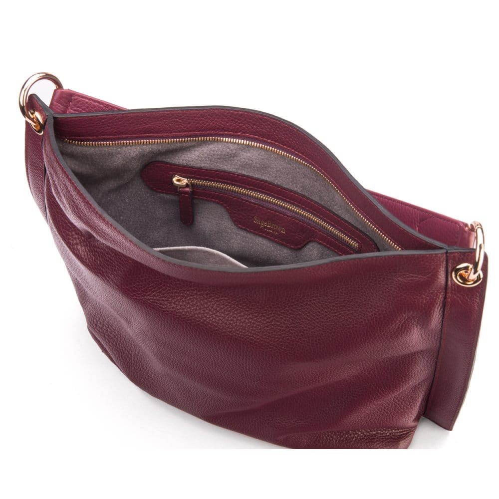 Carol Ann slouchy leather shoulder bag, burgundy, inside