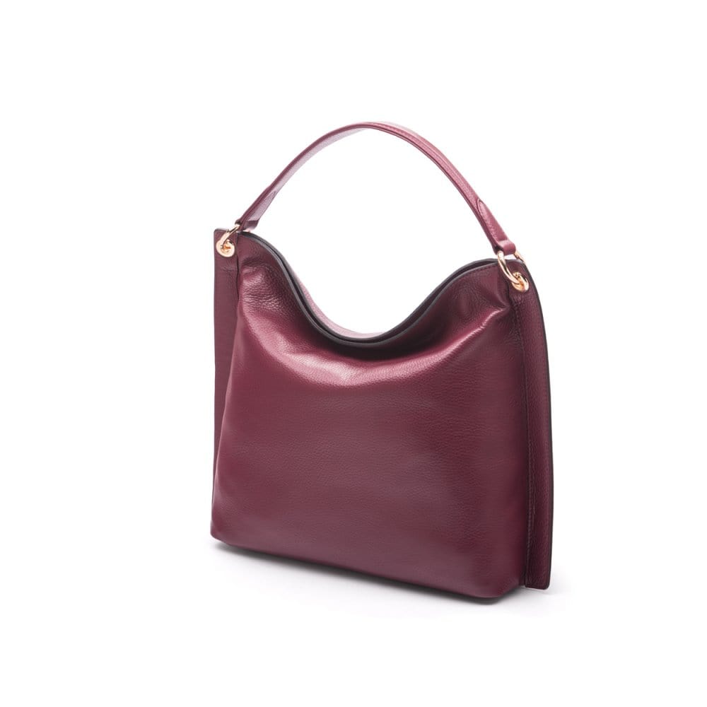 Carol Ann slouchy leather shoulder bag, burgundy, side