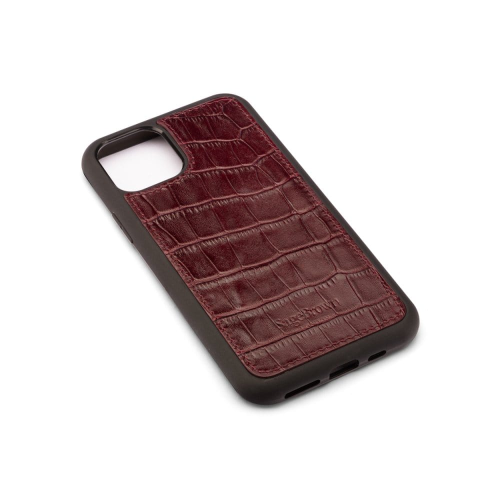 Leather iPhone 11 Pro Max Cover, Burgundy Croc SageBrown
