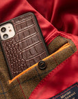 iPhone 11 Pro protective leather cover, burgundy croc, lifestyle