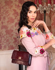 Leather chain bag, burgundy croc, lifestyle