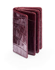 Leather bifold card wallet, burgundy croc, front