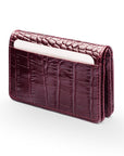 Leather bifold card wallet, burgundy croc, back