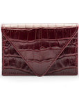 Leather business card envelope, burgundy croc, front