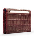 Leather business card envelope, burgundy croc, back