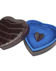 Leather heart shaped jewellery box, burgundy croc, open