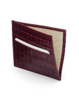 Leather side opening flat card holder, burgundy croc, inside