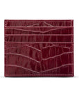 Leather side opening flat card holder, burgundy croc, front