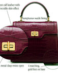 Leather signature Morgan bag, burgundy croc, features