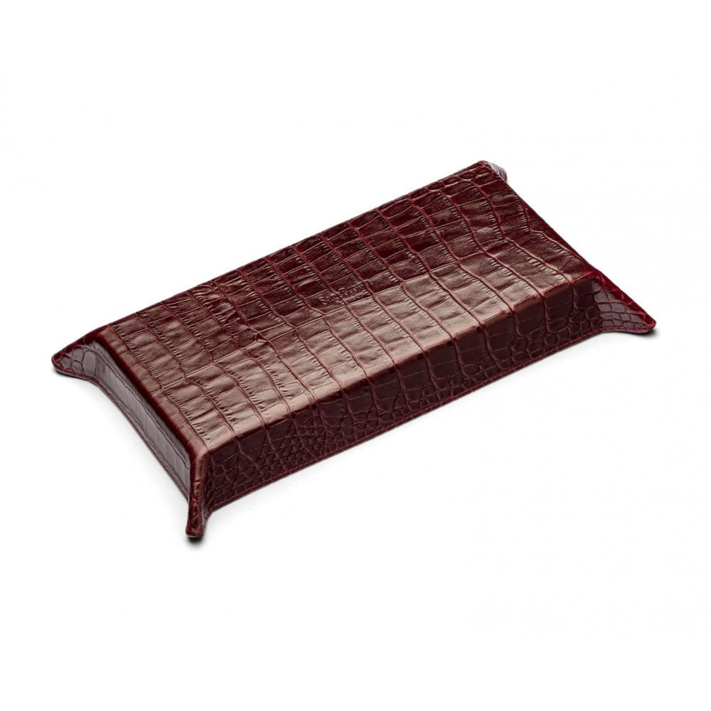 Rectangular valet tray, burgundy croc with green, base