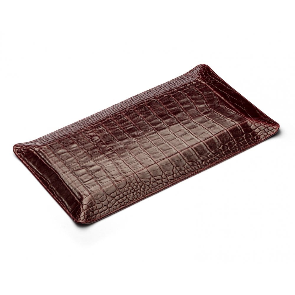 Rectangular valet tray, burgundy croc with green, flat base