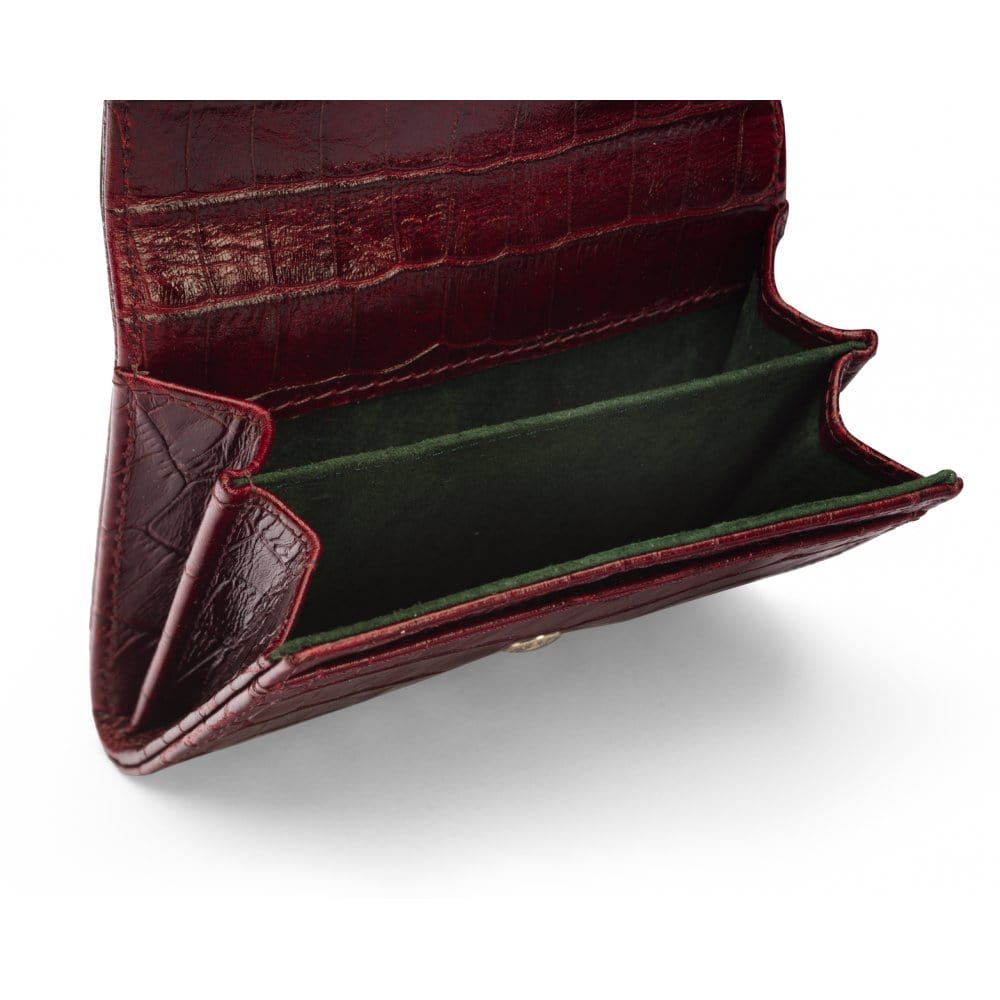 Small leather concertina purse, burgundy croc, inside