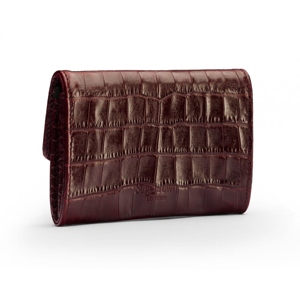 Small leather concertina purse, burgundy croc, back