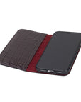 Leather iPhone XR wallet case, burgundy croc, inside